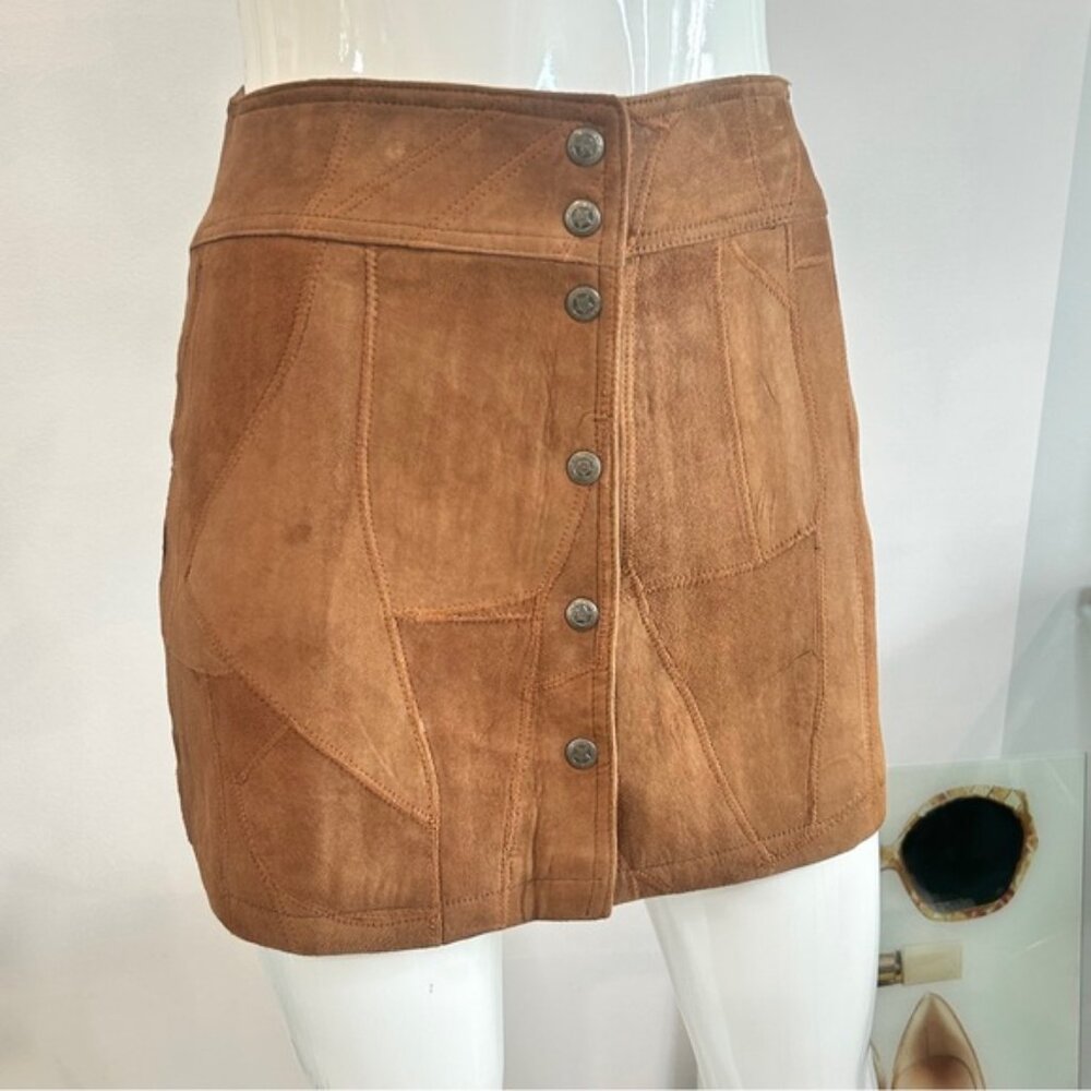 Le Chateau Suede Patchwork Snap Front Mini Skirt - image 3